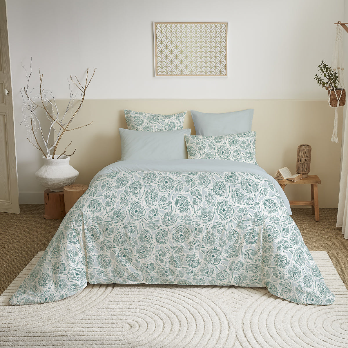 Pack 6 pièces Housse de couette Imprimé 240 x 260 cm - Drap housse 180 x 200 cm - 100% Coton 57 Fils