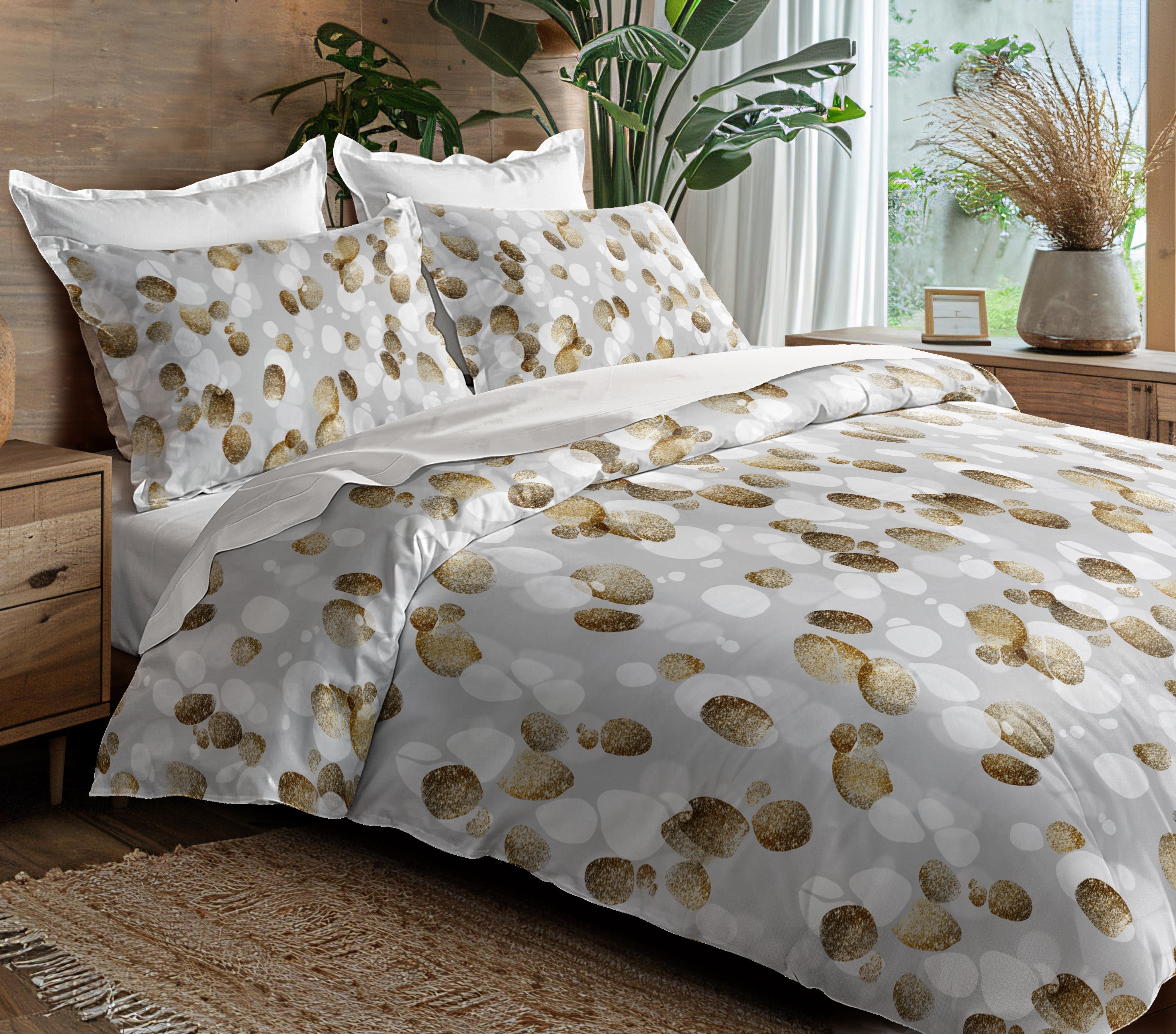 Parure de draps  4 pièces "Louna" drap housse 160 Galet Gold