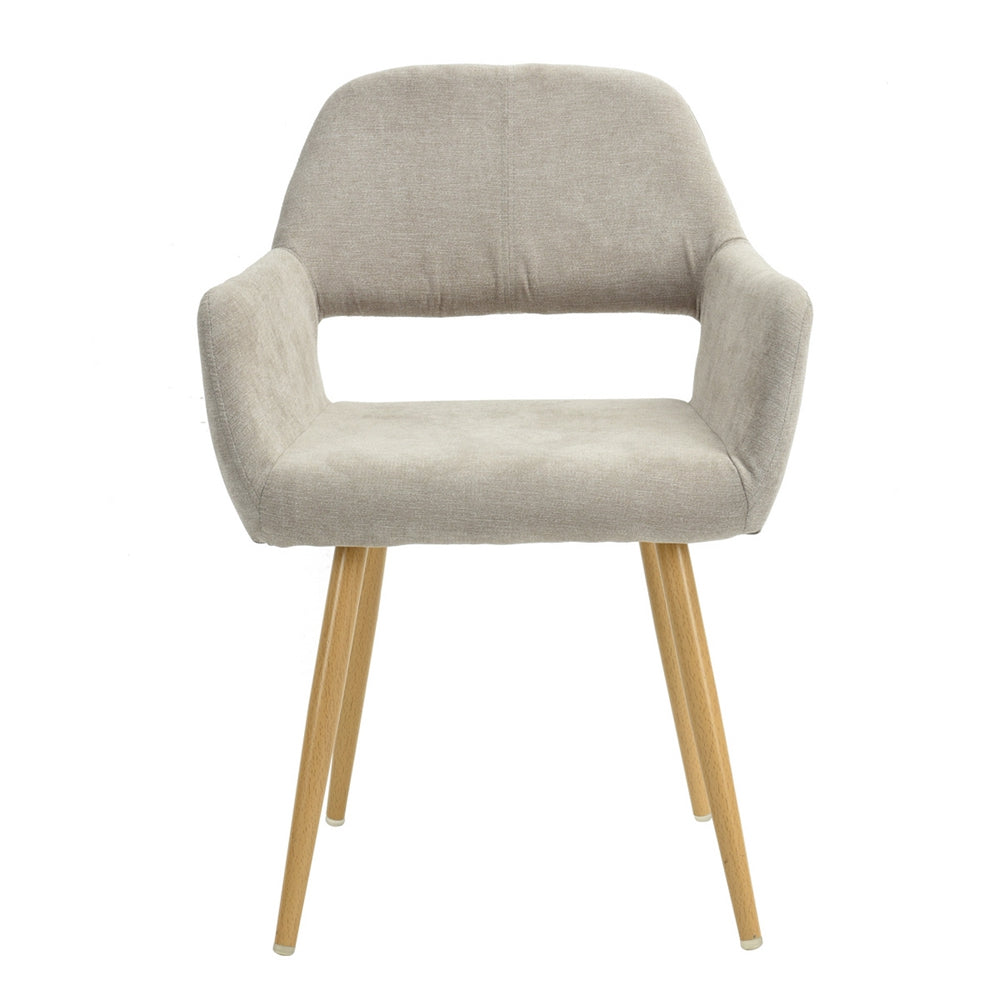 Cromwell - Ensemble de 2 fauteuils de salle à manger scandinaves avec accoudoirs en tissu beige et pieds imitation chêne