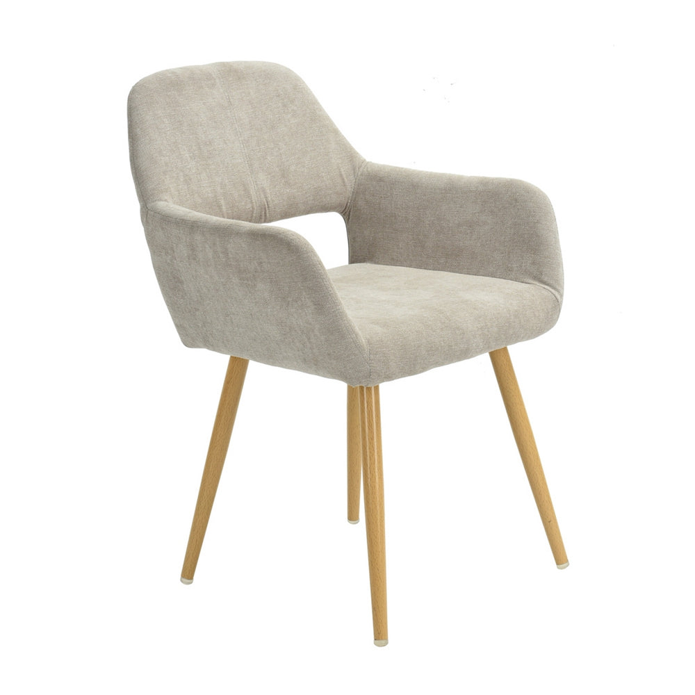 Cromwell - Ensemble de 2 fauteuils de salle à manger scandinaves avec accoudoirs en tissu beige et pieds imitation chêne