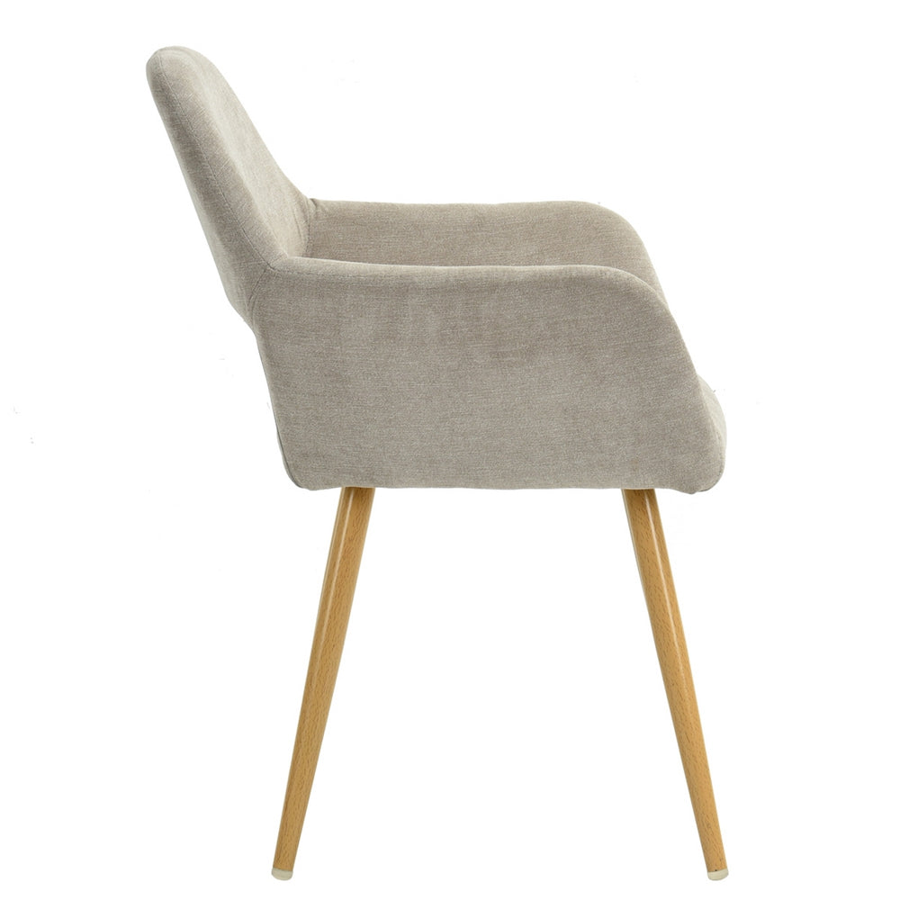 Cromwell - Ensemble de 2 fauteuils de salle à manger scandinaves avec accoudoirs en tissu beige et pieds imitation chêne
