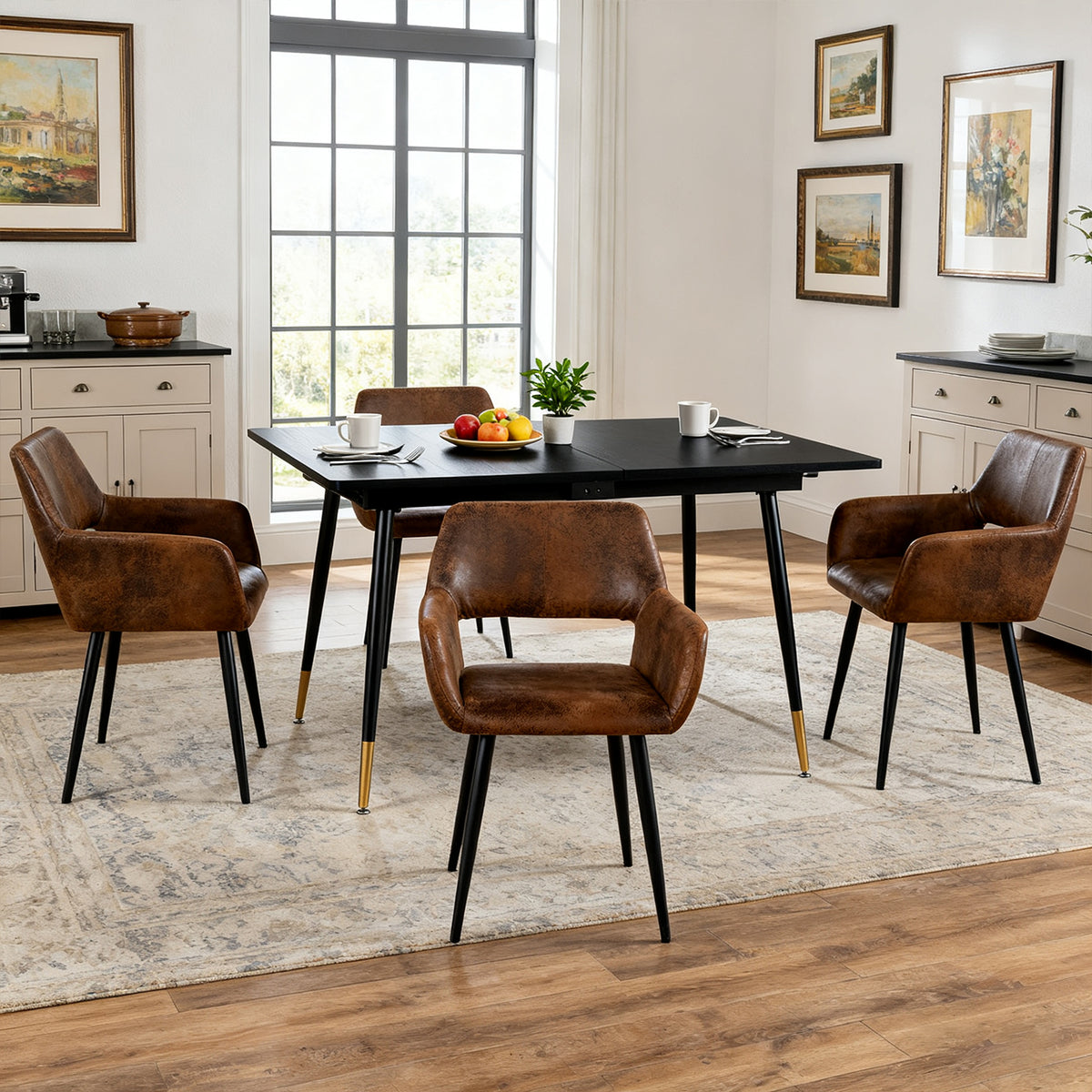 Cromwell - Ensemble de 2 fauteuils de salle à manger industriels avec accoudoirs en suédine brune
