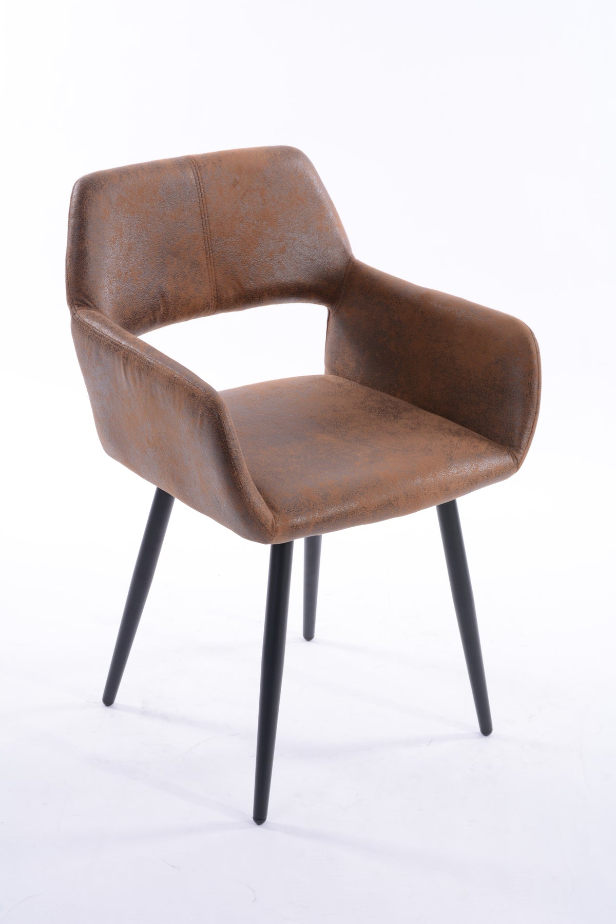 Cromwell - Ensemble de 2 fauteuils de salle à manger industriels avec accoudoirs en suédine brune
