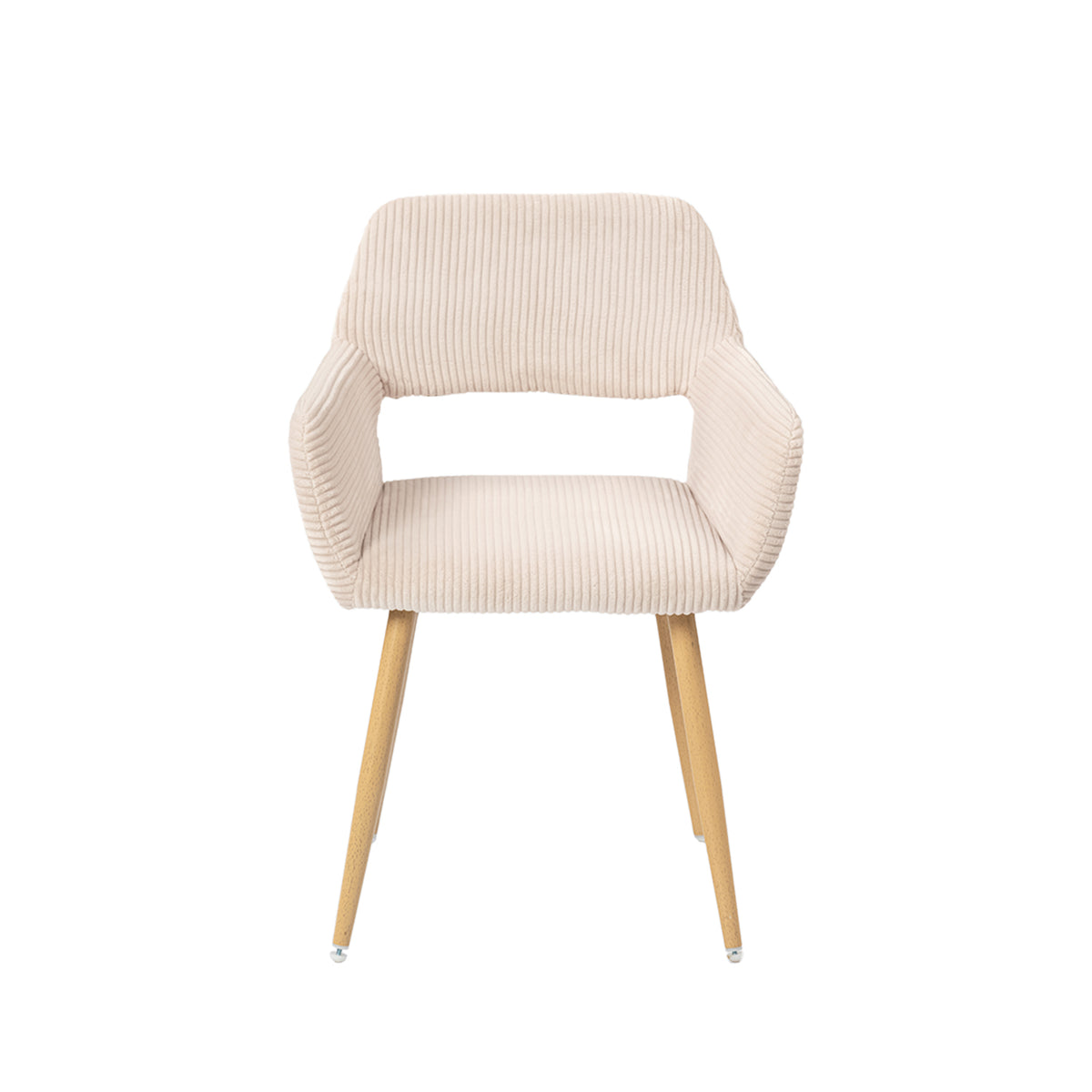 Cromwell - Ensemble de 2 fauteuils de salle à manger scandinaves avec accoudoirs en velours côtelé beige et pieds imitation chêne