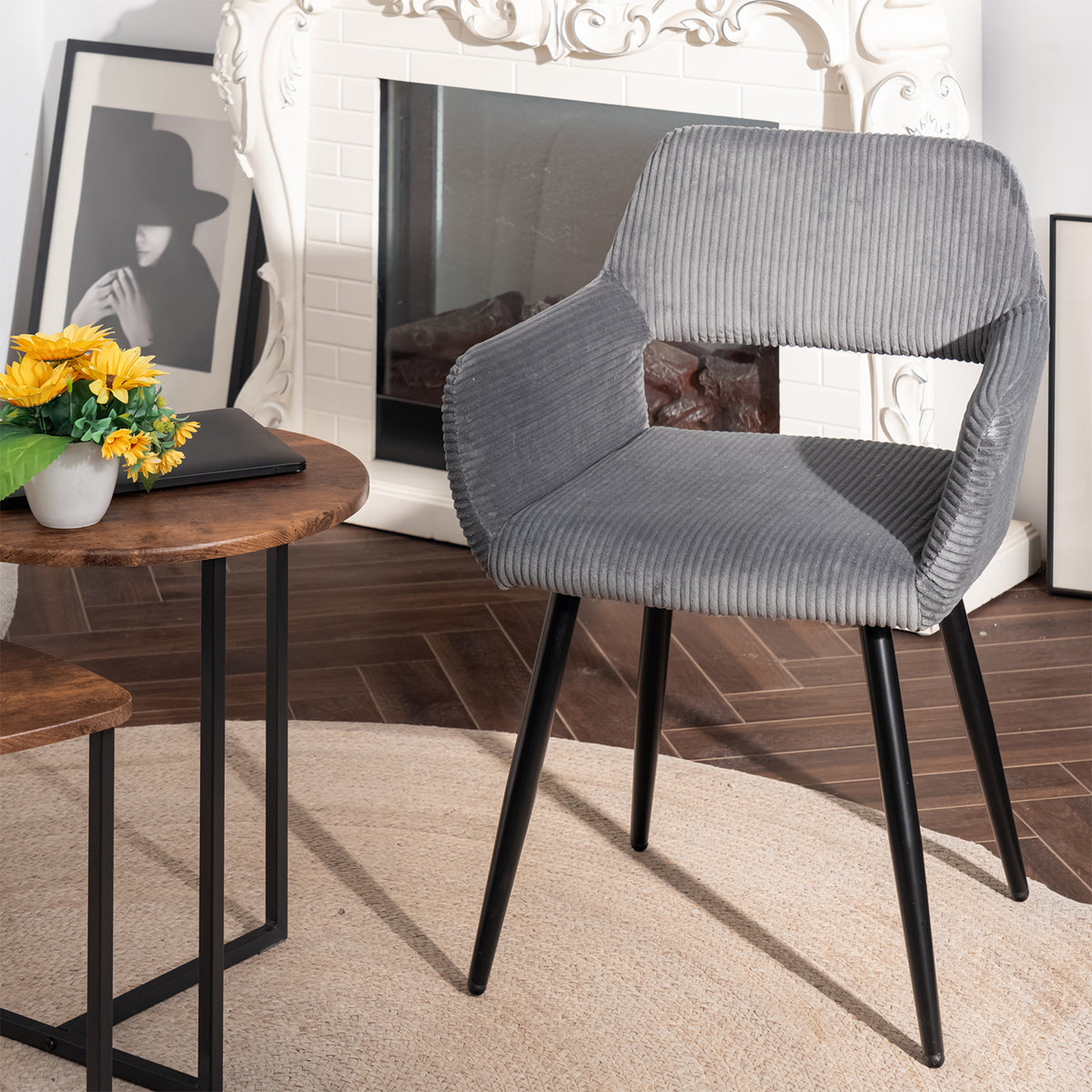 Cromwell - Ensemble de 2 fauteuils de salle à manger scandinaves avec accoudoirs en velours côtelé gris foncé
