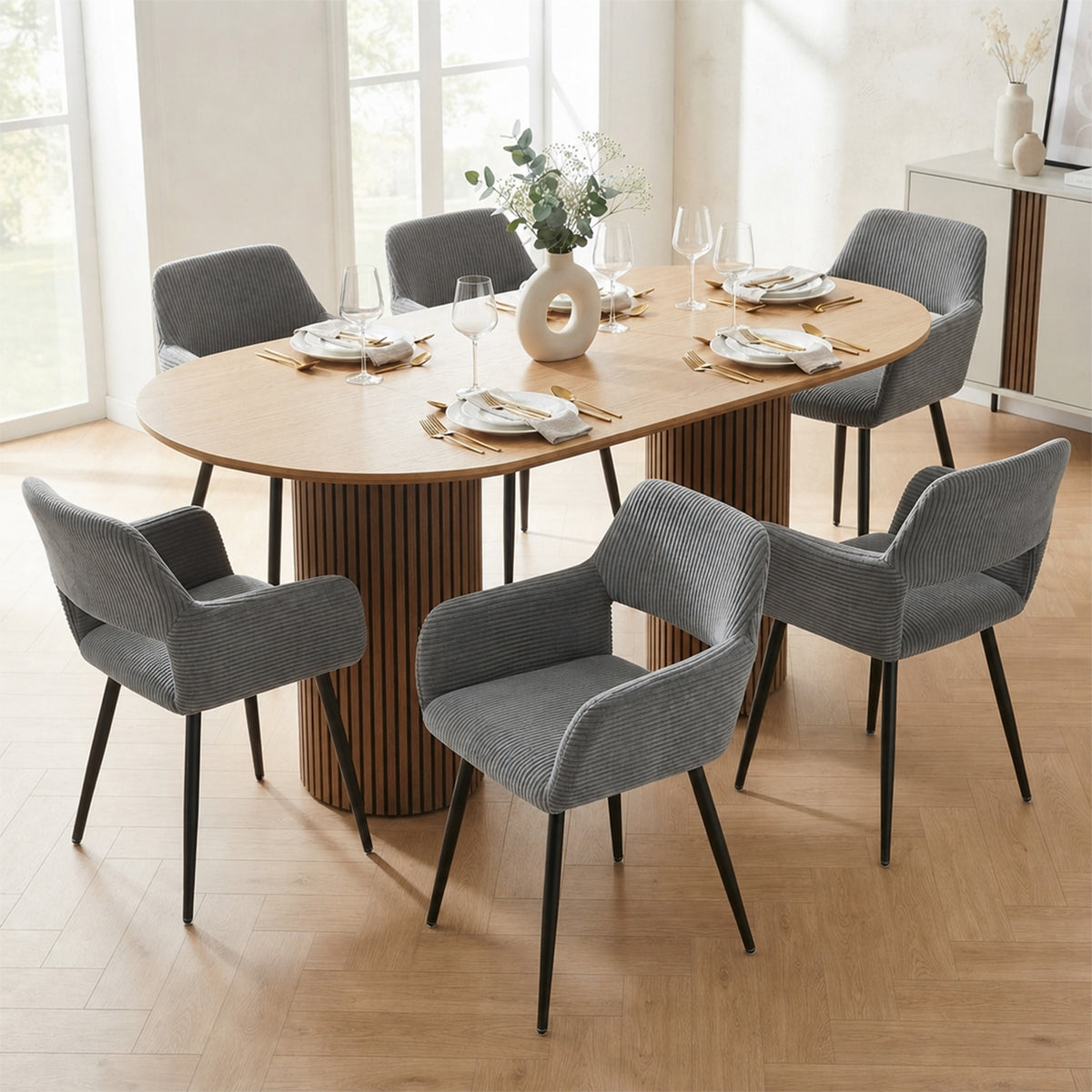 Cromwell - Ensemble de 2 fauteuils de salle à manger scandinaves avec accoudoirs en velours côtelé gris foncé