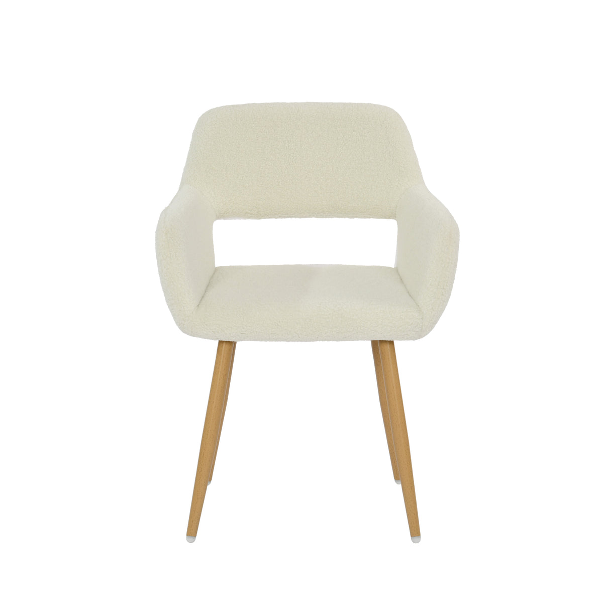 Cromwell - Ensemble de 2 fauteuils de salle à manger scandinaves avec accoudoirs en tissu bouclette beige et pieds imitation chêne