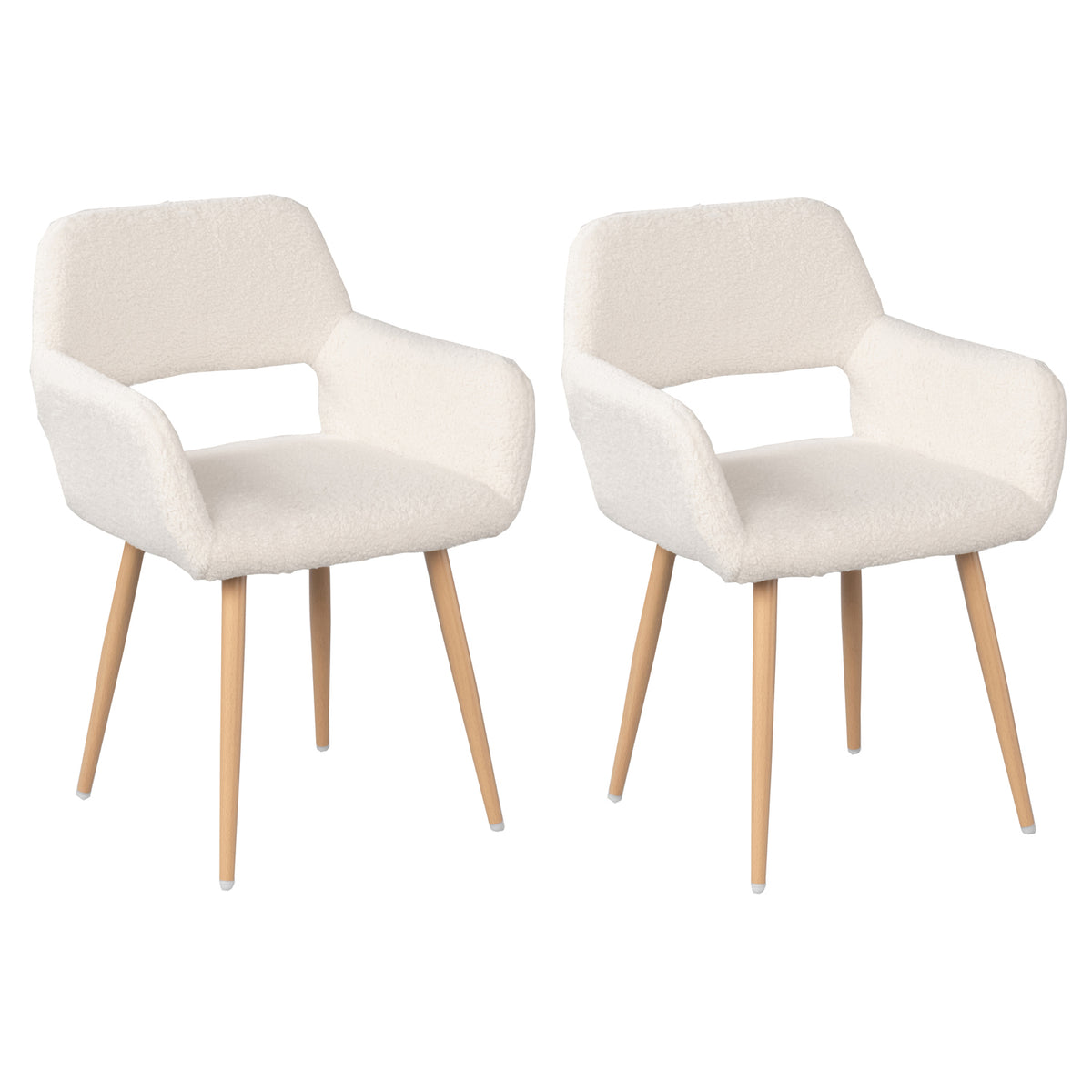 Cromwell - Ensemble de 2 fauteuils de salle à manger scandinaves avec accoudoirs en tissu bouclette beige et pieds imitation chêne