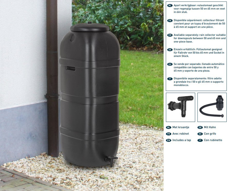 Réservoir d'eau de pluie noir avec accessoires - 100 litres