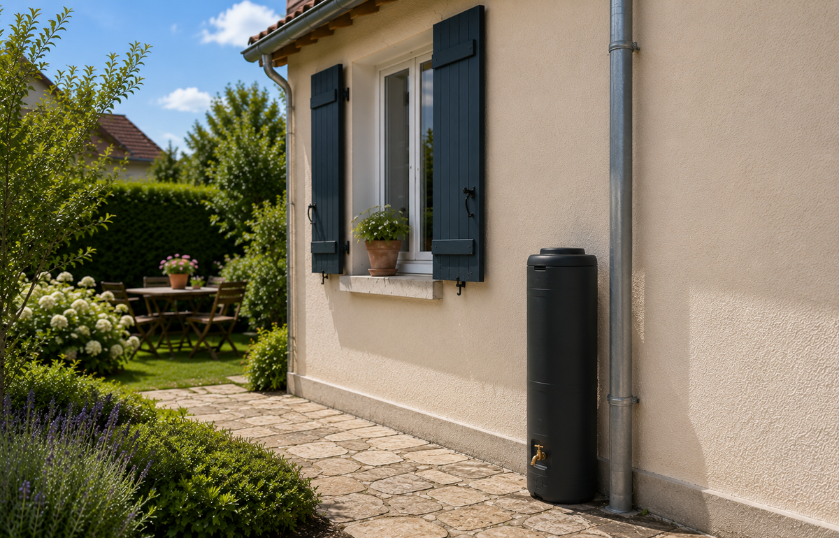 Réservoir d'eau de pluie noir avec accessoires - 100 litres