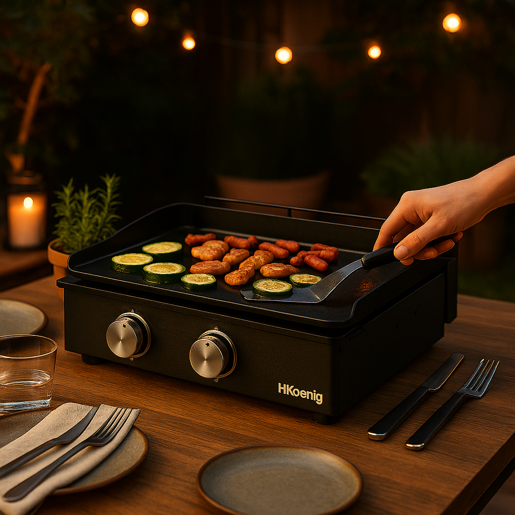 Plancha au gaz 2 brûleurs - surface de cuisson 47 x 36 cm - jusqu'à 350 °C - fonte émaillée - noir