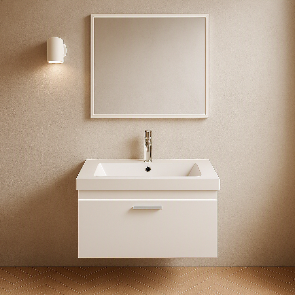 Meuble simple vasque Rubite 1 tiroir 80 cm + miroir cadre