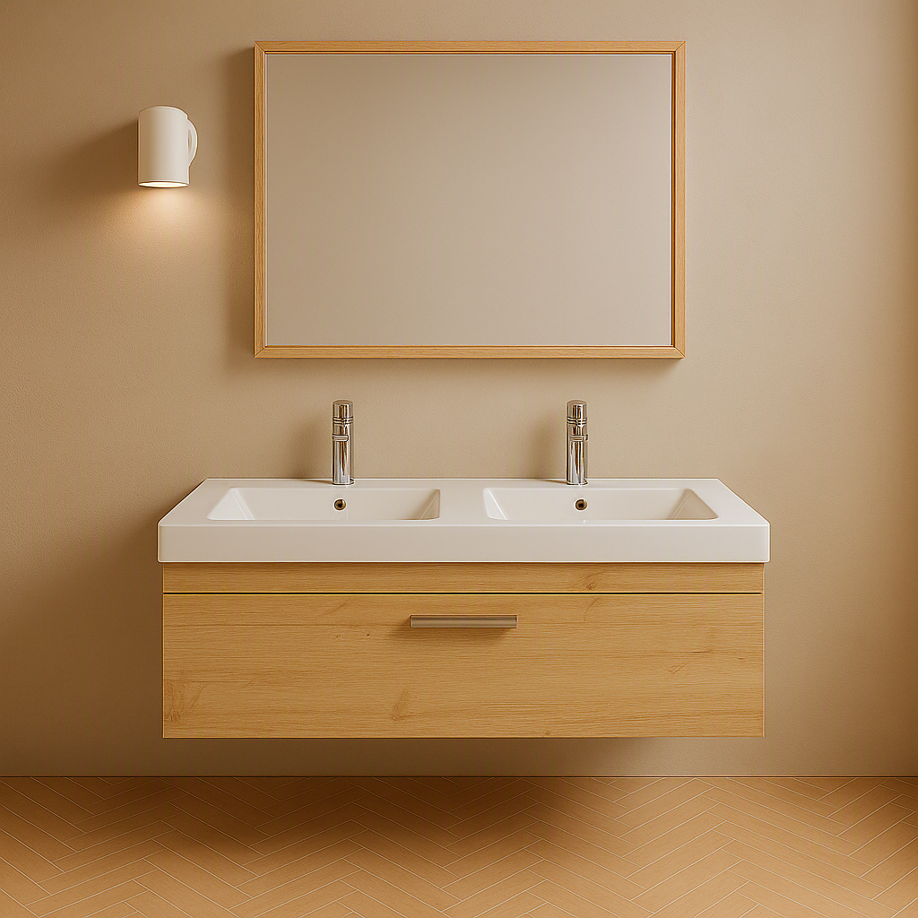 Meuble double vasque Rubite 1 tiroir  120 cm + miroir cadre