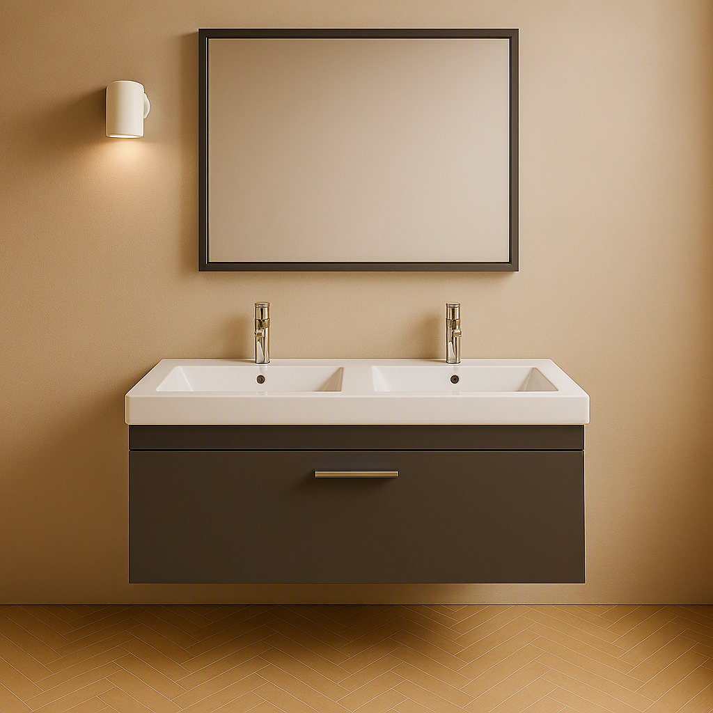 Meuble double vasque Rubite 1 tiroir  120 cm + miroir cadre