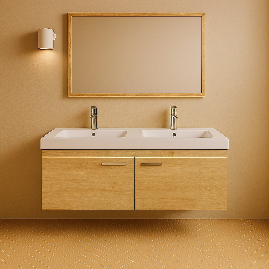 Meuble double vasque Rubite 2 portes 120 cm + miroir cadre