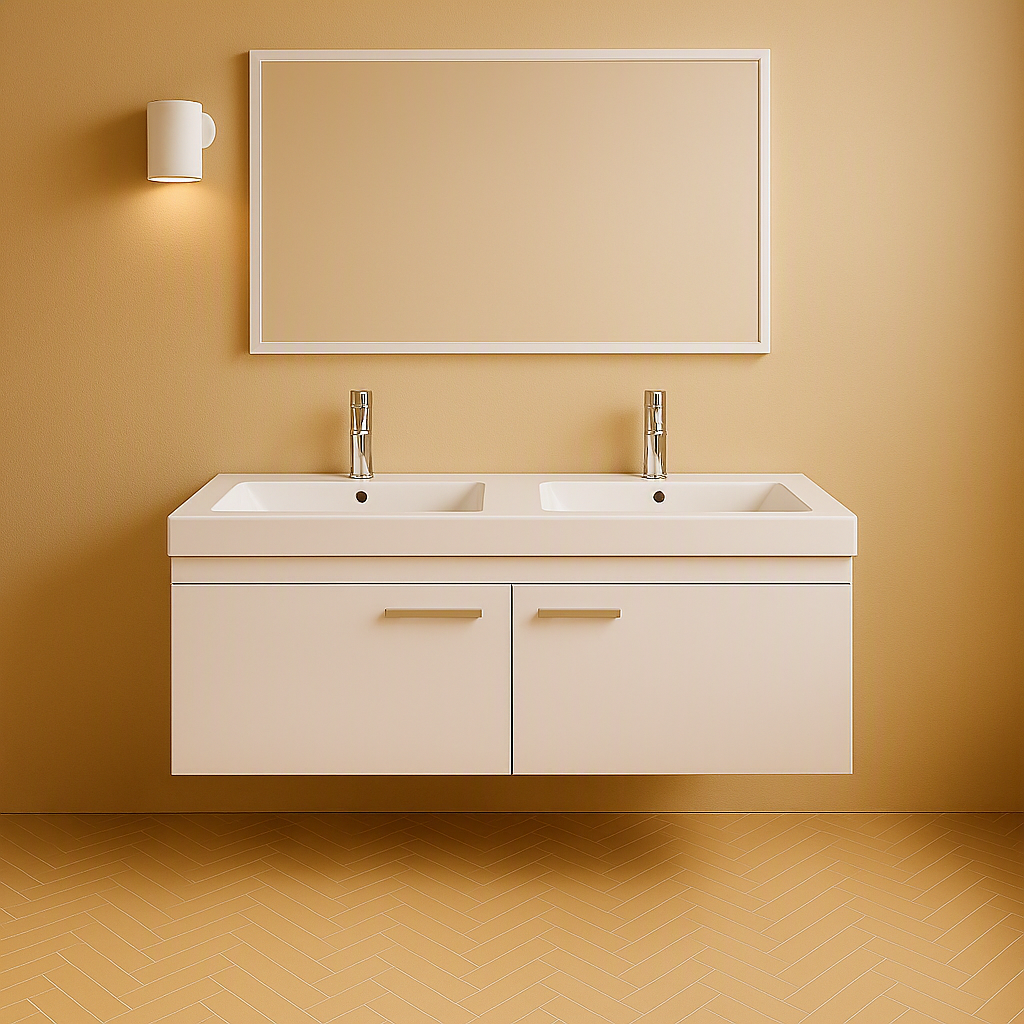 Meuble double vasque Rubite 2 portes 120 cm + miroir cadre
