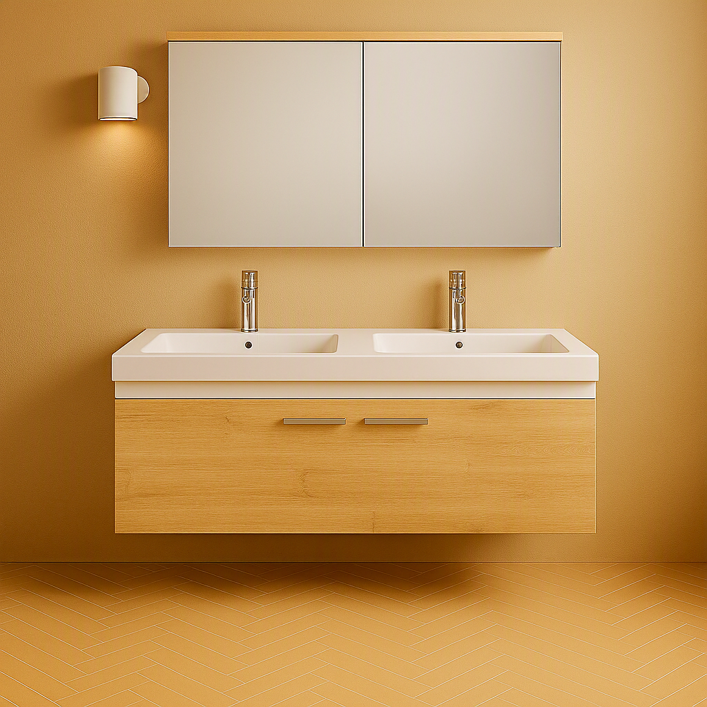 Meuble double vasque Rubite 1 tiroir  120 cm + miroir armoire
