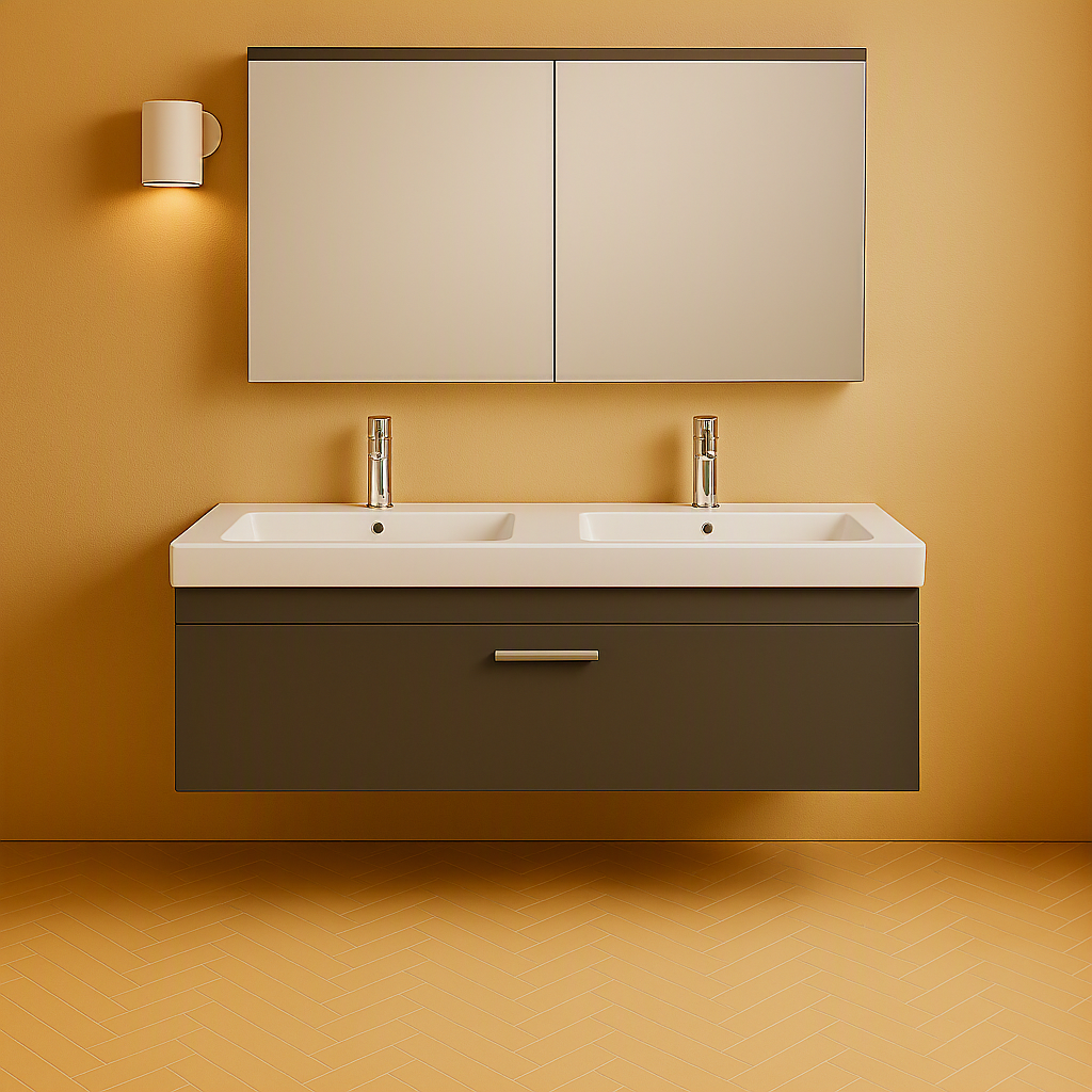 Meuble double vasque Rubite 1 tiroir  120 cm + miroir armoire