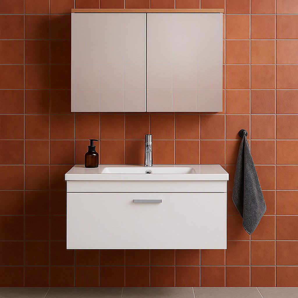 Meuble simple vasque Rubite 1 tiroir 100 cm + miroir armoire