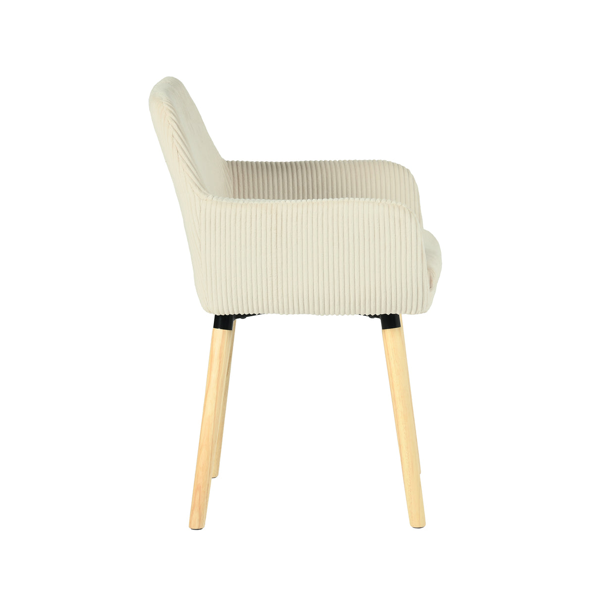 Elia - Ensemble de 2 chaises de salle à manger scandinaves en velours côtelé beige avec accoudoirs et pieds en bois