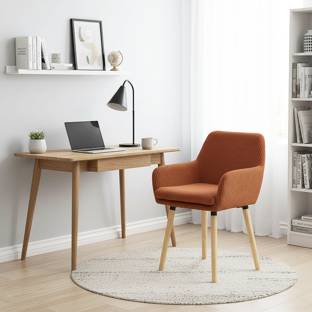 Elia - Ensemble de 2 chaises de salle à manger scandinaves en velours côtelé rouge brique avec accoudoirs et pieds en bois