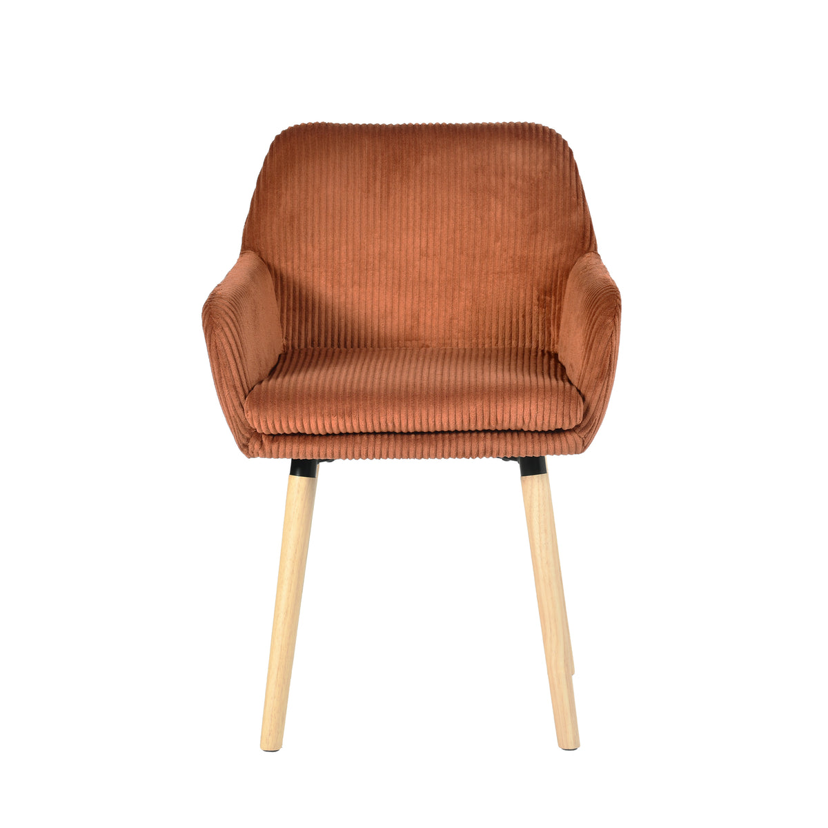Elia - Ensemble de 2 chaises de salle à manger scandinaves en velours côtelé rouge brique avec accoudoirs et pieds en bois