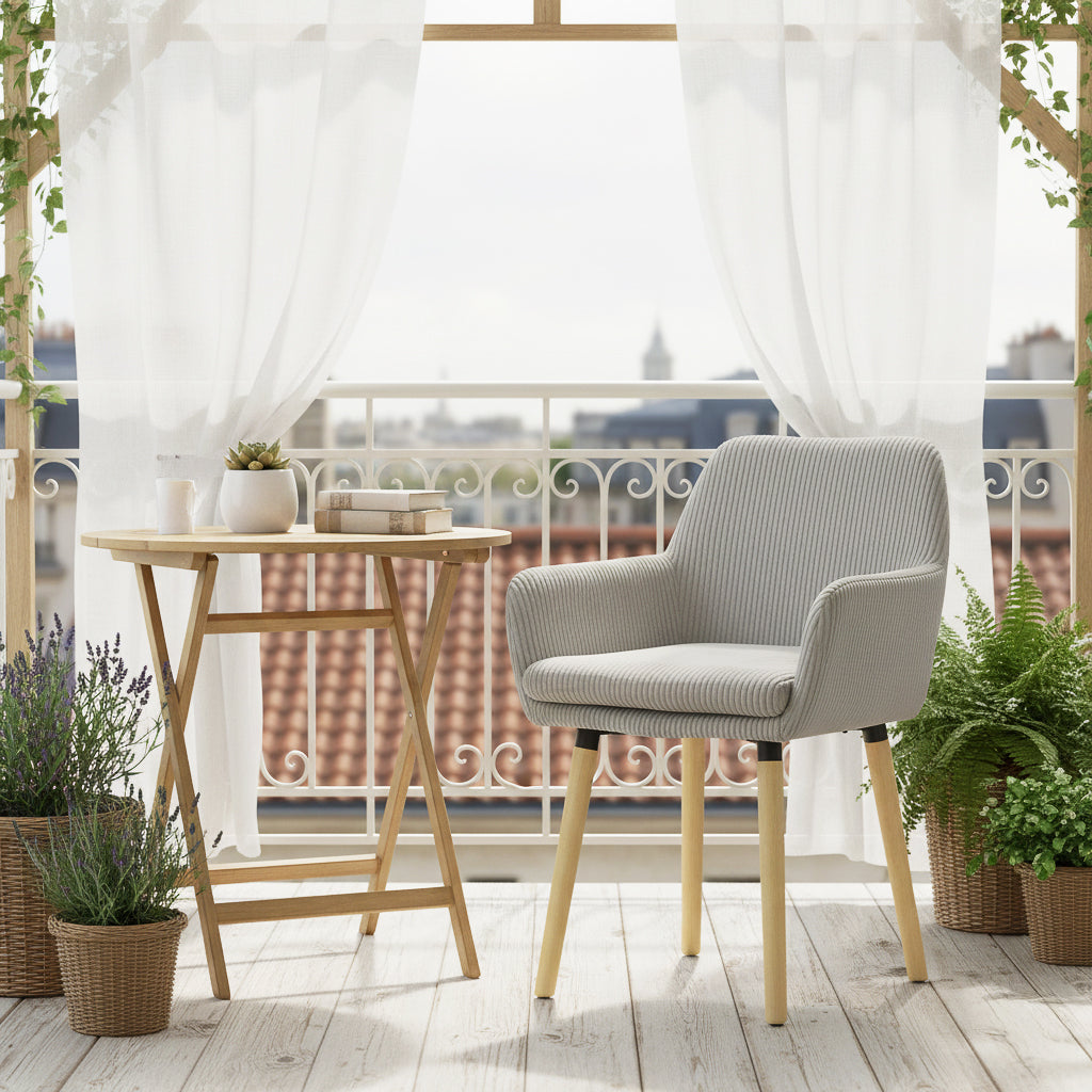 Elia - Ensemble de 2 chaises de salle à manger scandinaves en velours côtelé gris clair avec accoudoirs et pieds en bois