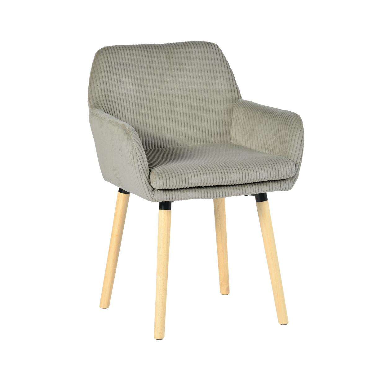 Elia - Ensemble de 2 chaises de salle à manger scandinaves en velours côtelé gris clair avec accoudoirs et pieds en bois