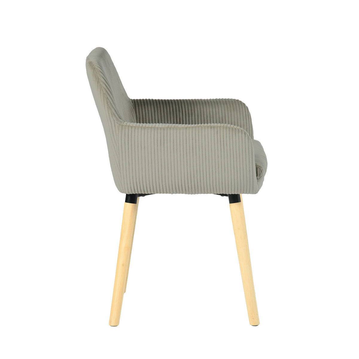 Elia - Ensemble de 2 chaises de salle à manger scandinaves en velours côtelé gris clair avec accoudoirs et pieds en bois
