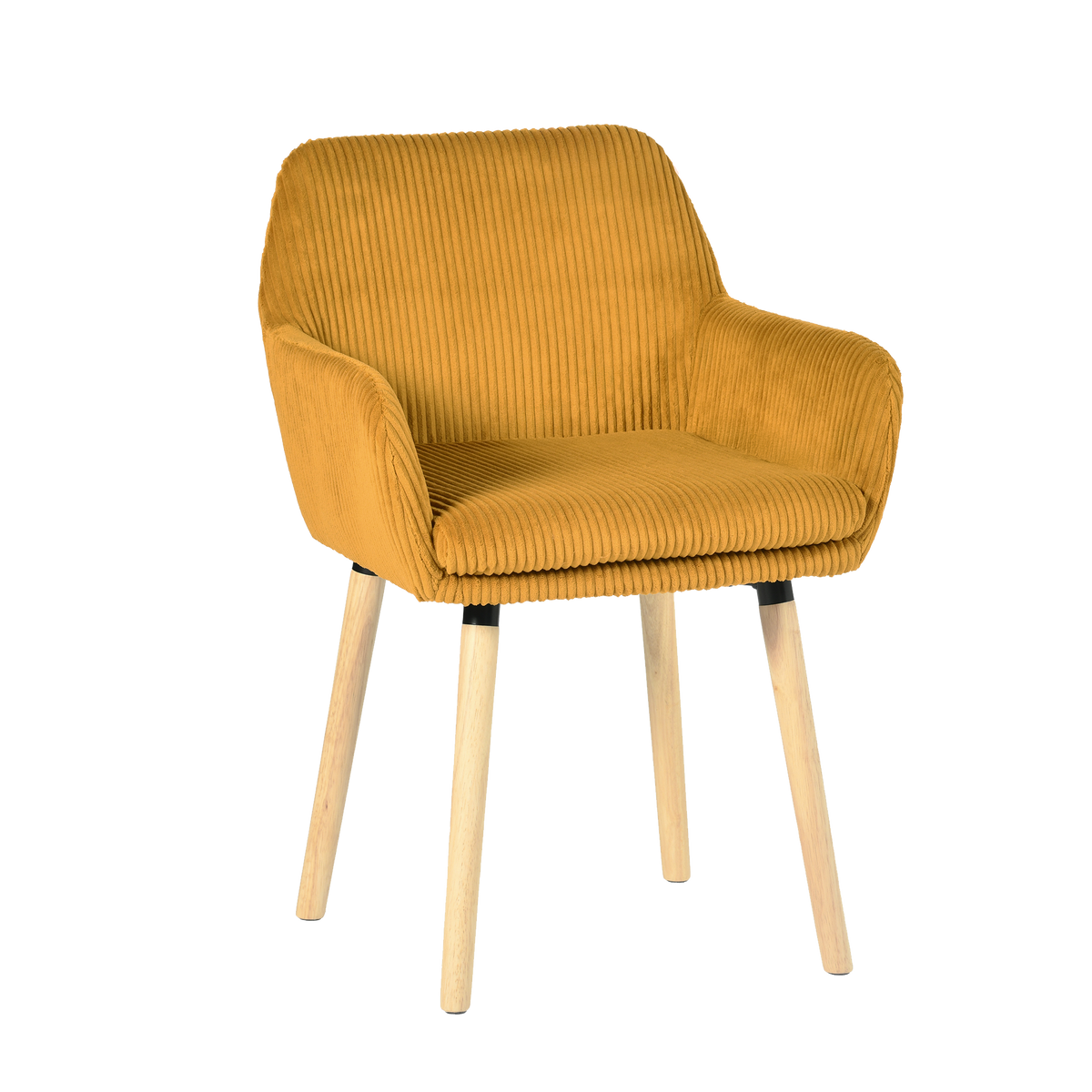 Elia - Ensemble de 2 chaises de salle à manger scandinaves en velours côtelé jaune avec accoudoirs et pieds en bois