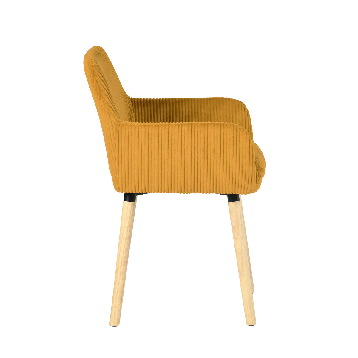 Elia - Ensemble de 2 chaises de salle à manger scandinaves en velours côtelé jaune avec accoudoirs et pieds en bois