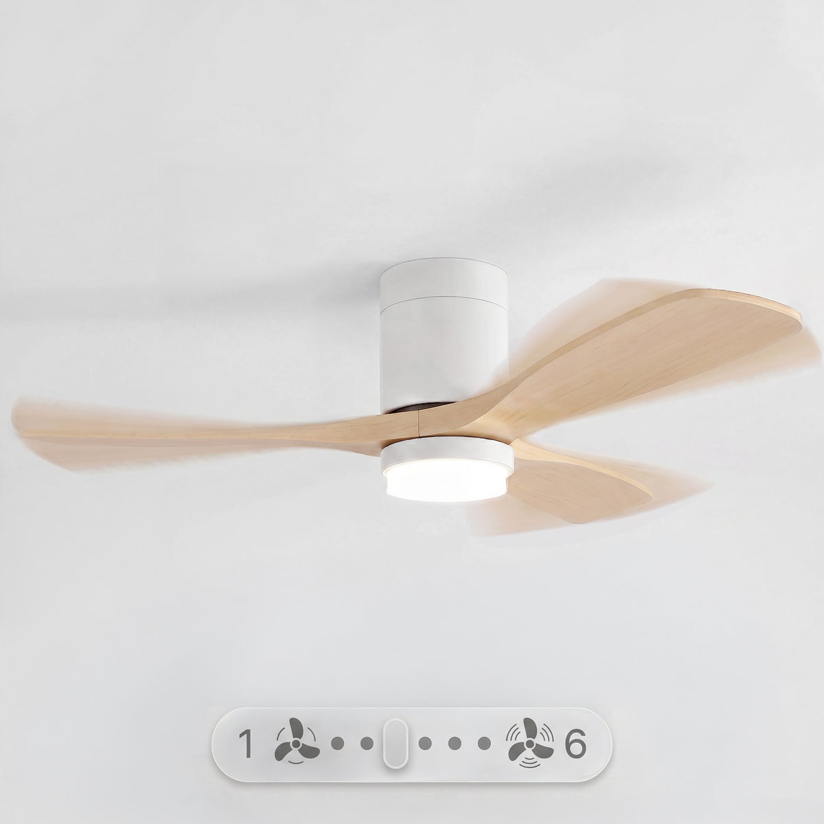 Ventilateur de plafond avec LED, 6 vitesses, Bois clair