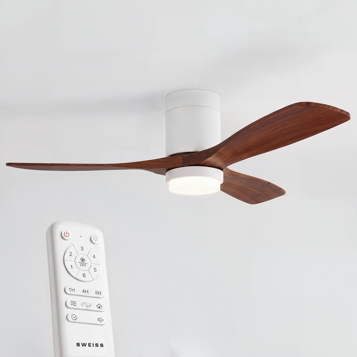 Ventilateur de plafond avec LED, 6 vitesses, Bois foncé