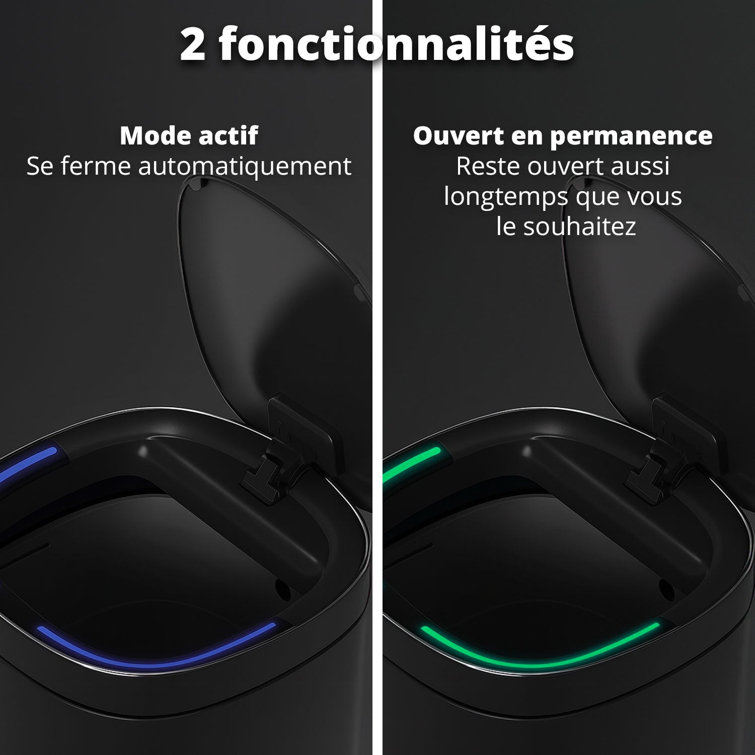 Poubelle Velo avec couvercle à fermeture douce et voyant d'état LED 50 litres Argent