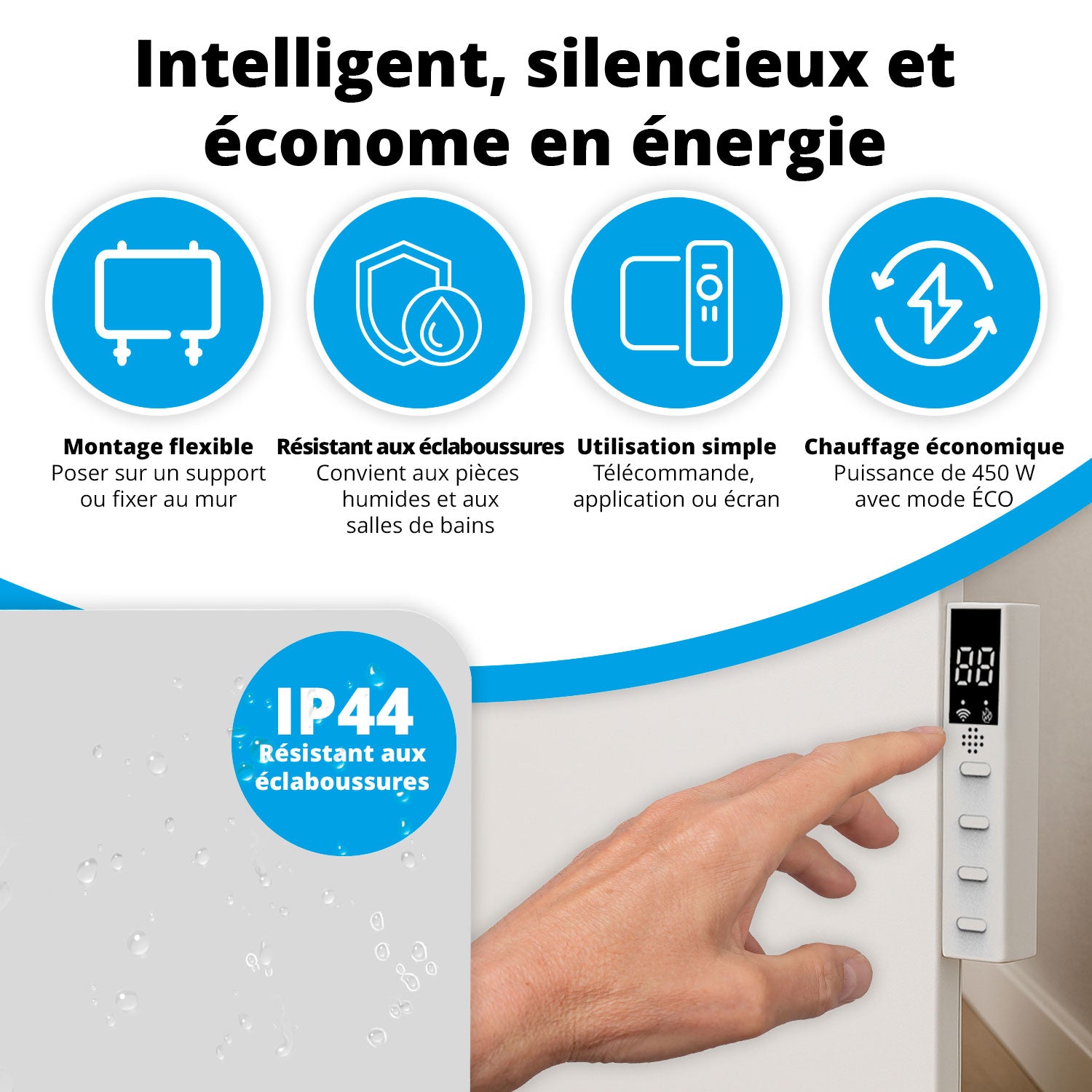 Chauffage infrarouge intelligent - Panneau chauffant électrique 450 W - Blanc