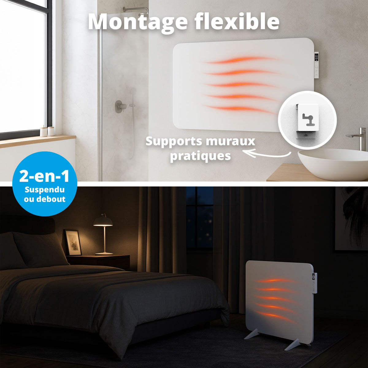 Chauffage infrarouge intelligent - Panneau chauffant électrique 450 W - Blanc