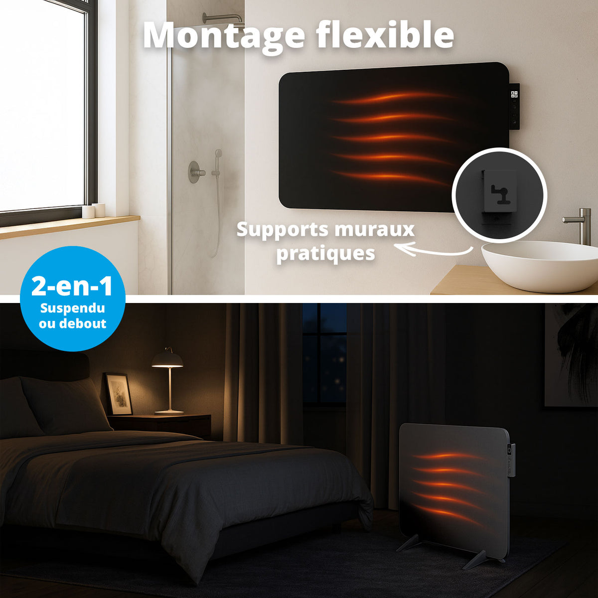 Chauffage infrarouge intelligent - Panneau chauffant électrique 450 W - Noir