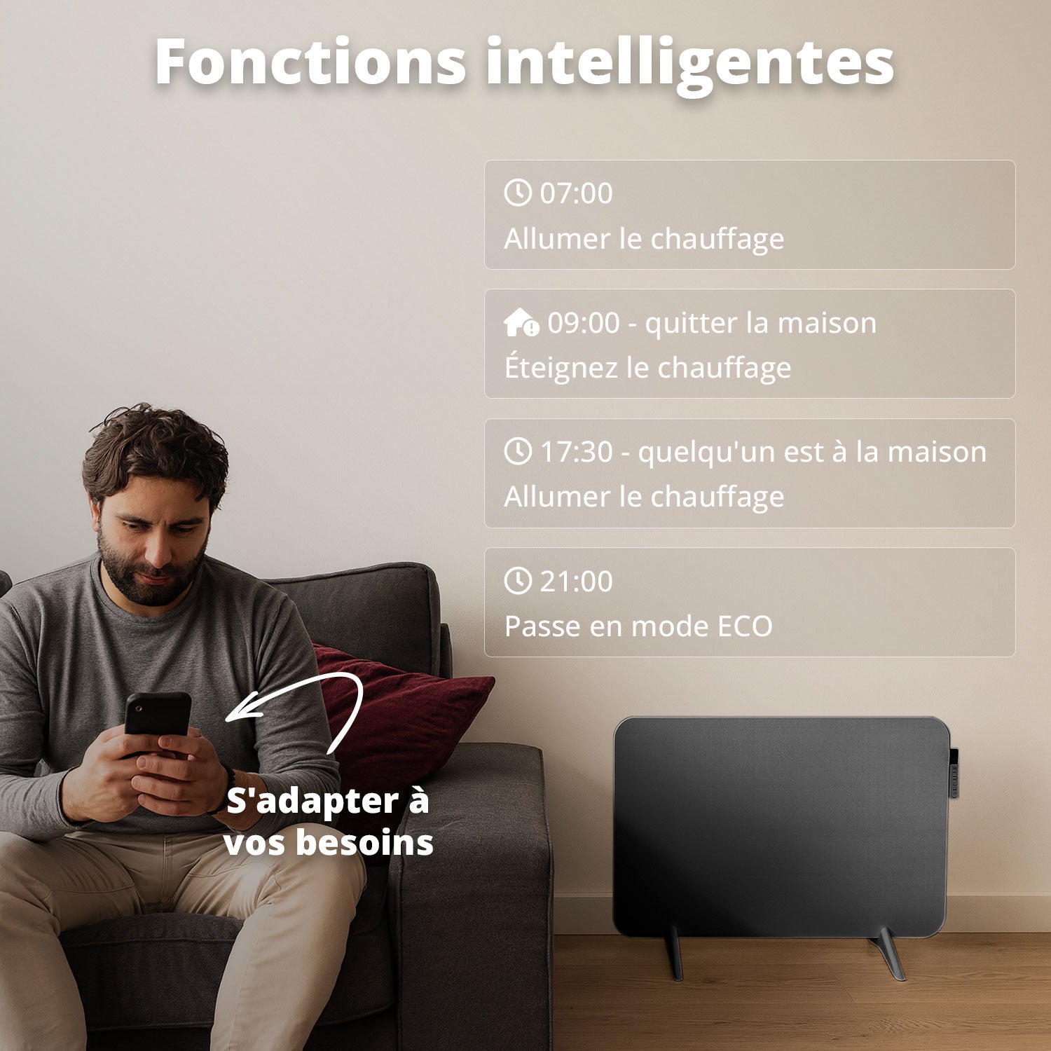 Chauffage infrarouge intelligent - Panneau chauffant électrique 450 W - Noir