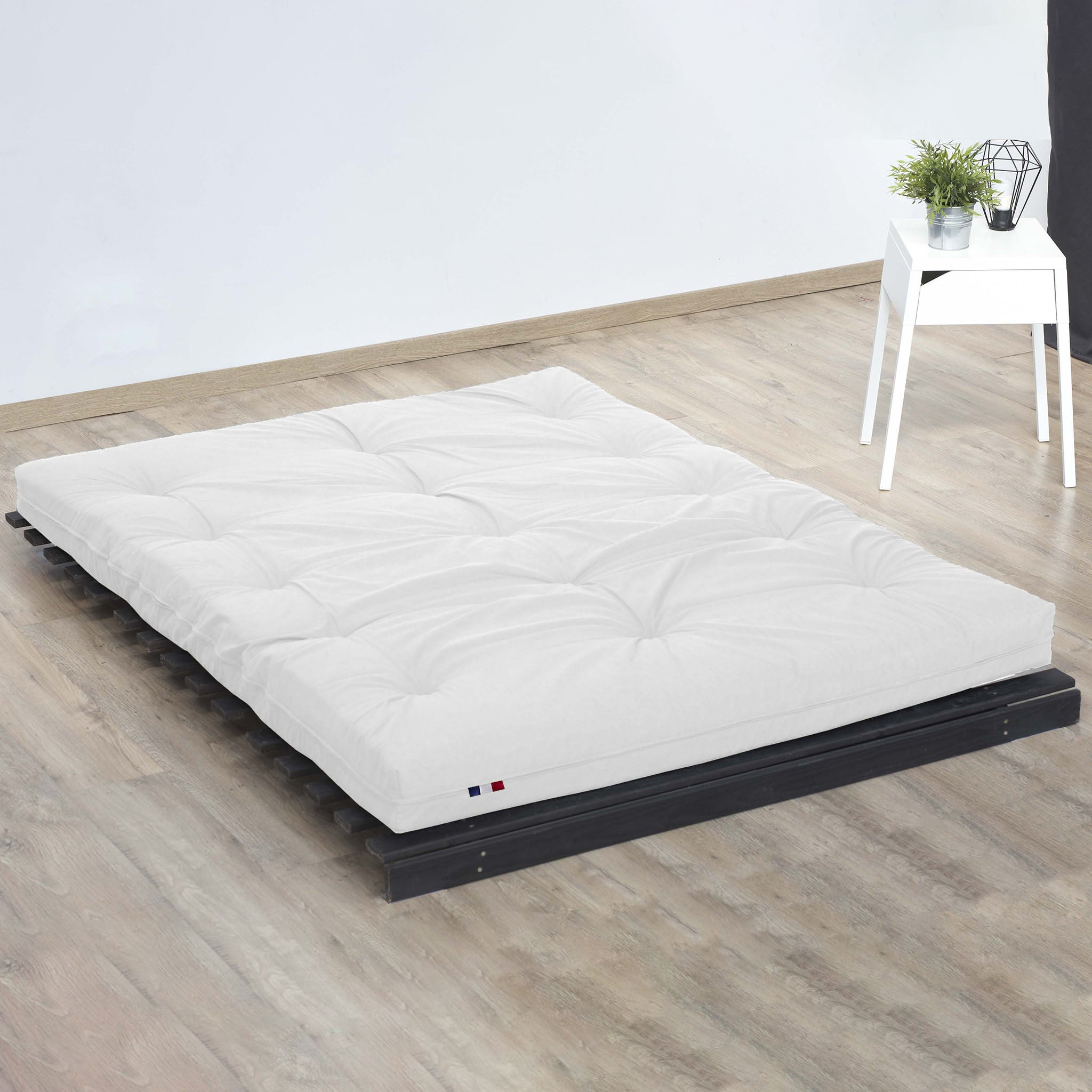 Matelas futon écru latex et fibres, confort - Écru - 160 x 200 cm