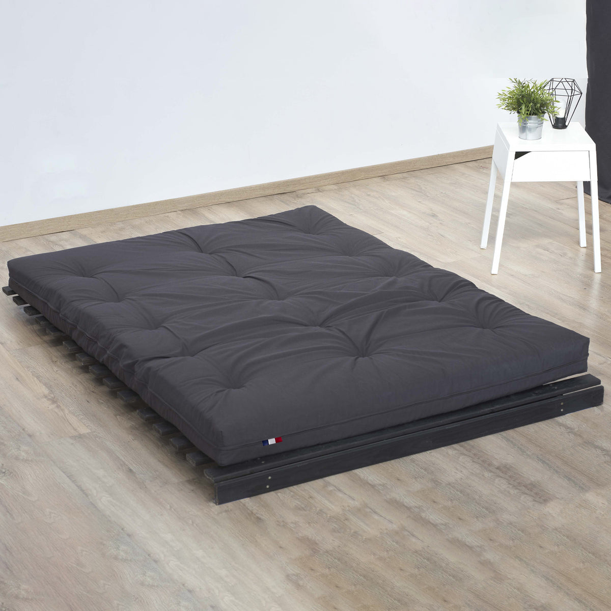 Matelas futon coton et fibres recyclés - Gris Anthracite - 140 x 190 cm