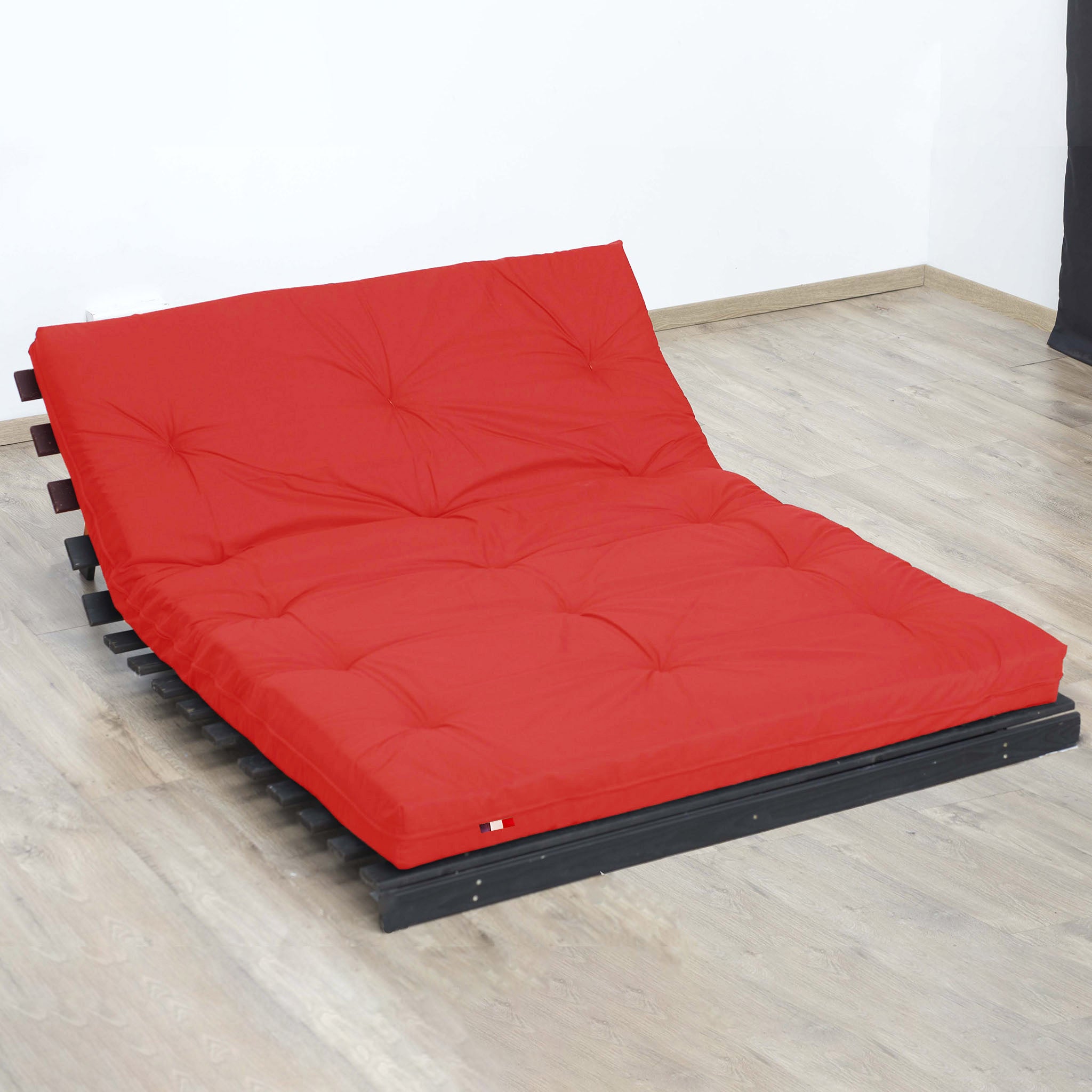 Matelas futon coton voyage enroulable, compact et fait main - Rouge - 70 X 190 cm