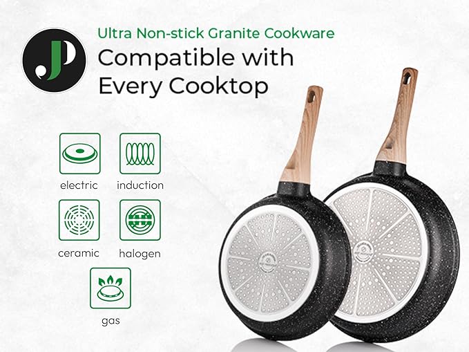 Batterie de Cuisine 15 pièces antiadhésives en Granit noir - Tous feux dont induction