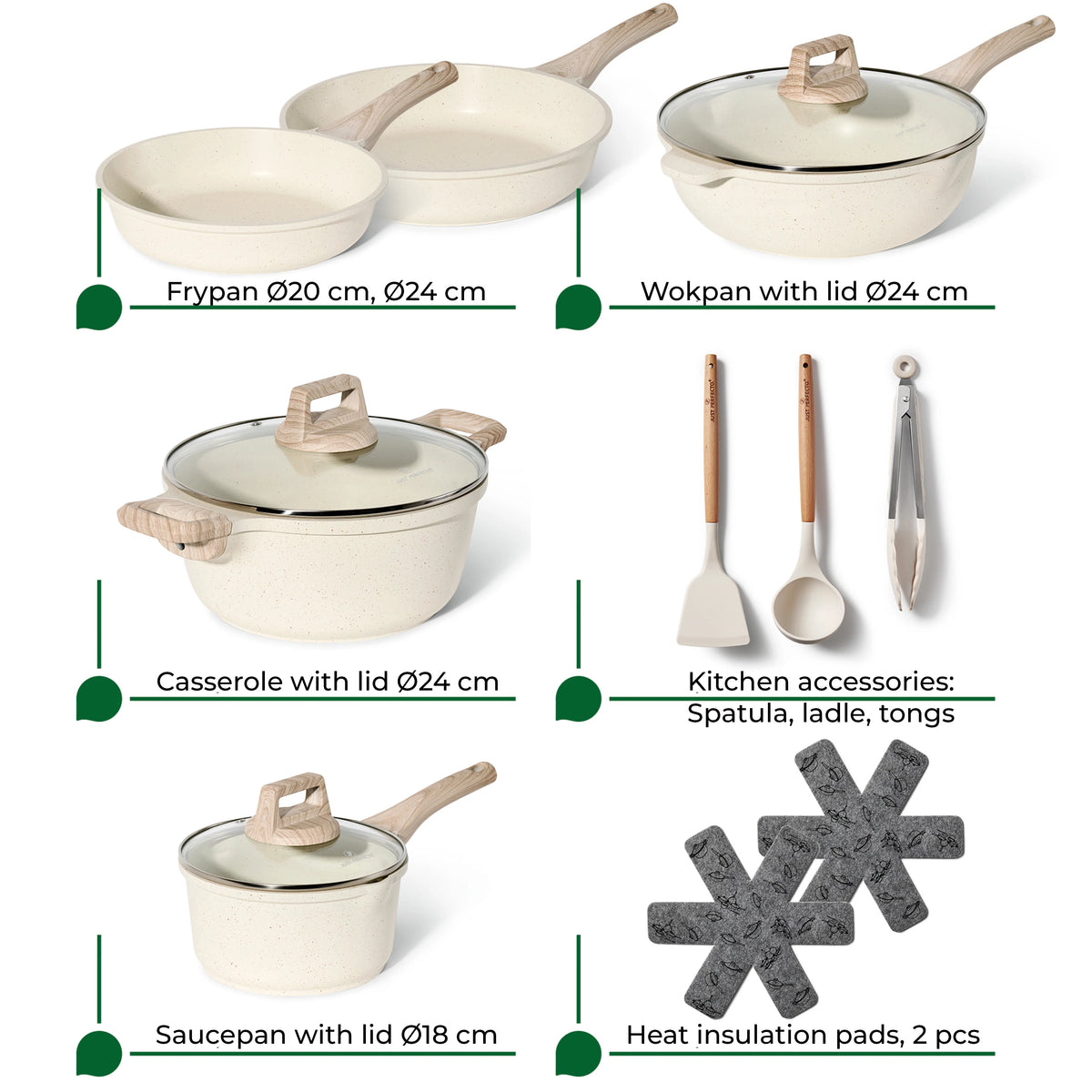 Batterie de cuisine 13 pièces antiadhésives en Granit beige - Tous feux dont induction