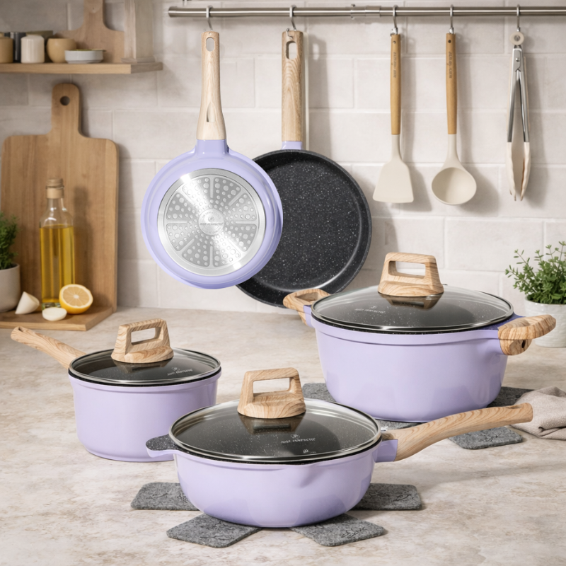 Batterie de cuisine 13 pièces Antiadhésives en Granit Violet - Tous feux dont induction