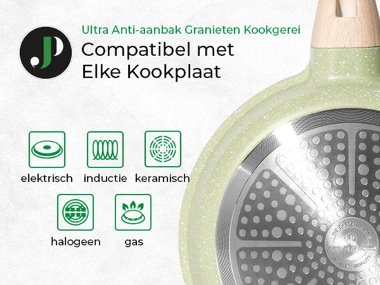Batterie de Cuisine 21 pièces Antiadhésives en Granit vert - Tous feux dont induction
