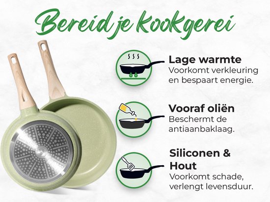 Batterie de Cuisine 21 pièces Antiadhésives en Granit vert - Tous feux dont induction