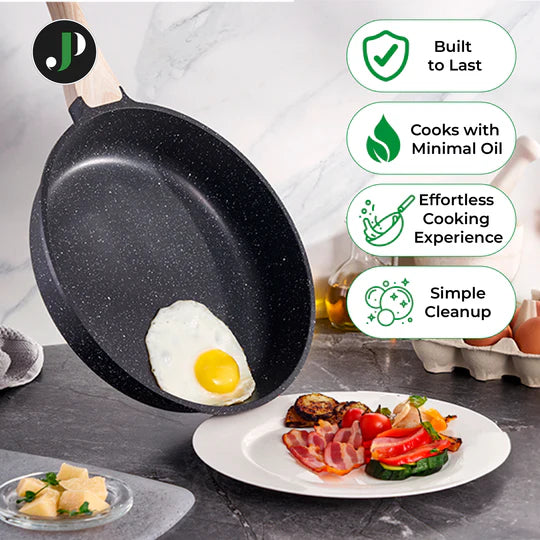 Batterie de Cuisine 14 pièces avec cuisseur à vapeur Antiadhésives en Granit noir- Tous feux dont induction