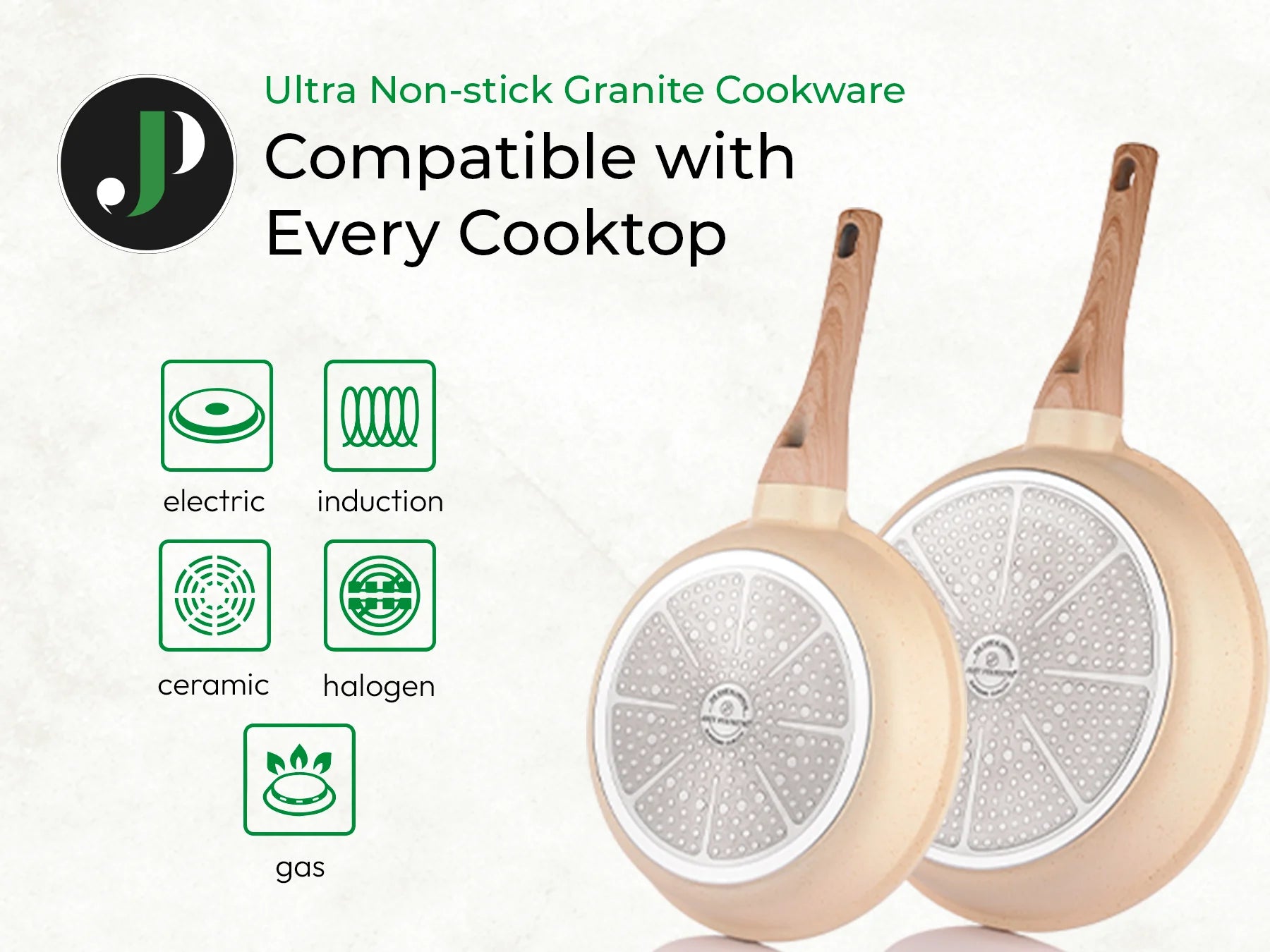 Batterie de Cuisine 15 pièces avec cuisseur à vapeur Antiadhésives en Granit beige - Tous feux dont induction