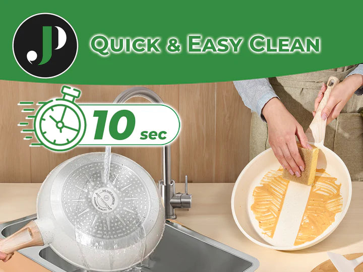 Batterie de Cuisine 15 pièces avec cuisseur à vapeur Antiadhésives en Granit beige - Tous feux dont induction