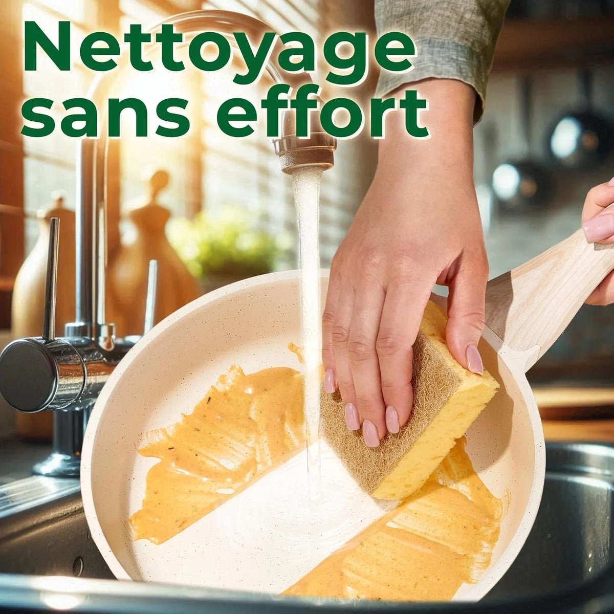 Batterie de Cuisine 14 pièces Antiadhésives en Granit beige - Tous feux dont induction